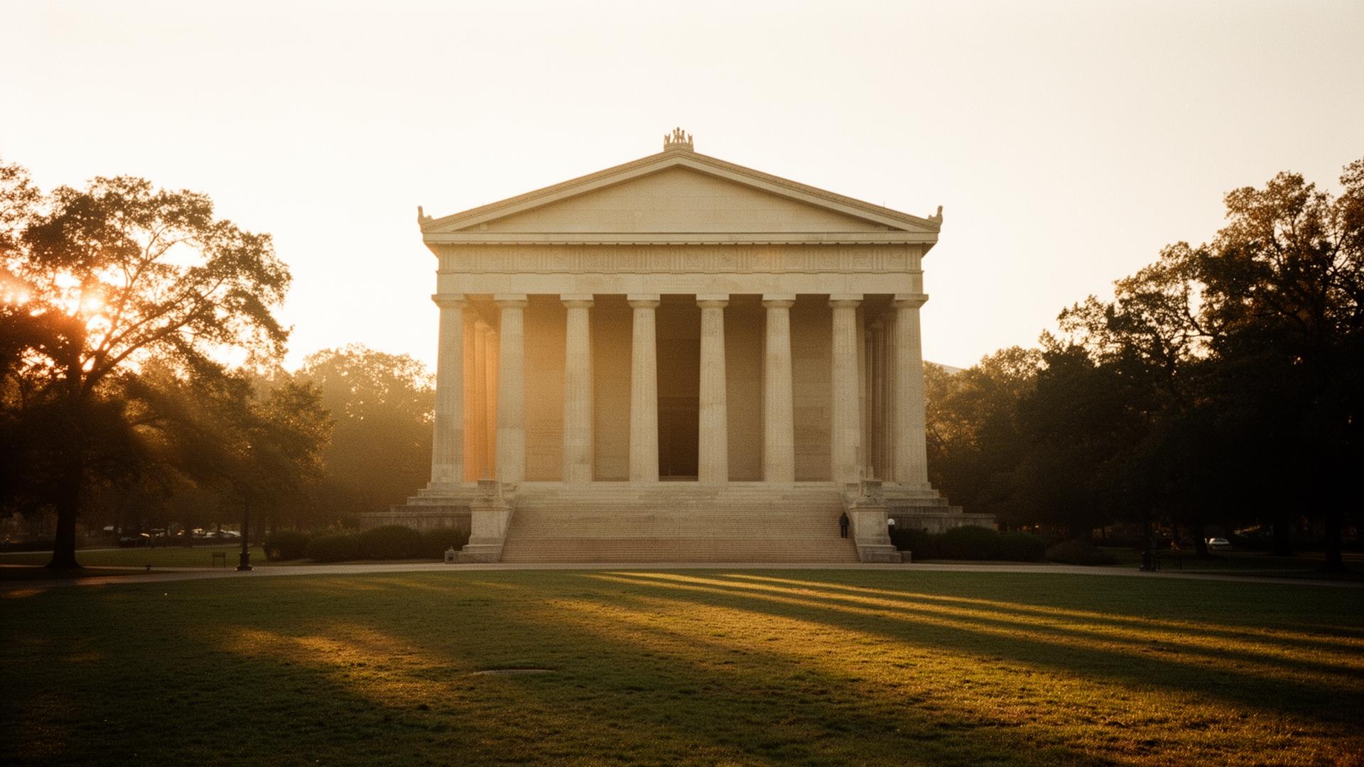 The Nashville Parthenon at golden hour, Centennial Park