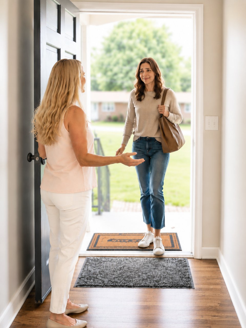 Dr. Tara Perry greeting a new client at the front door of her Hendersonville, Tennessee clinic